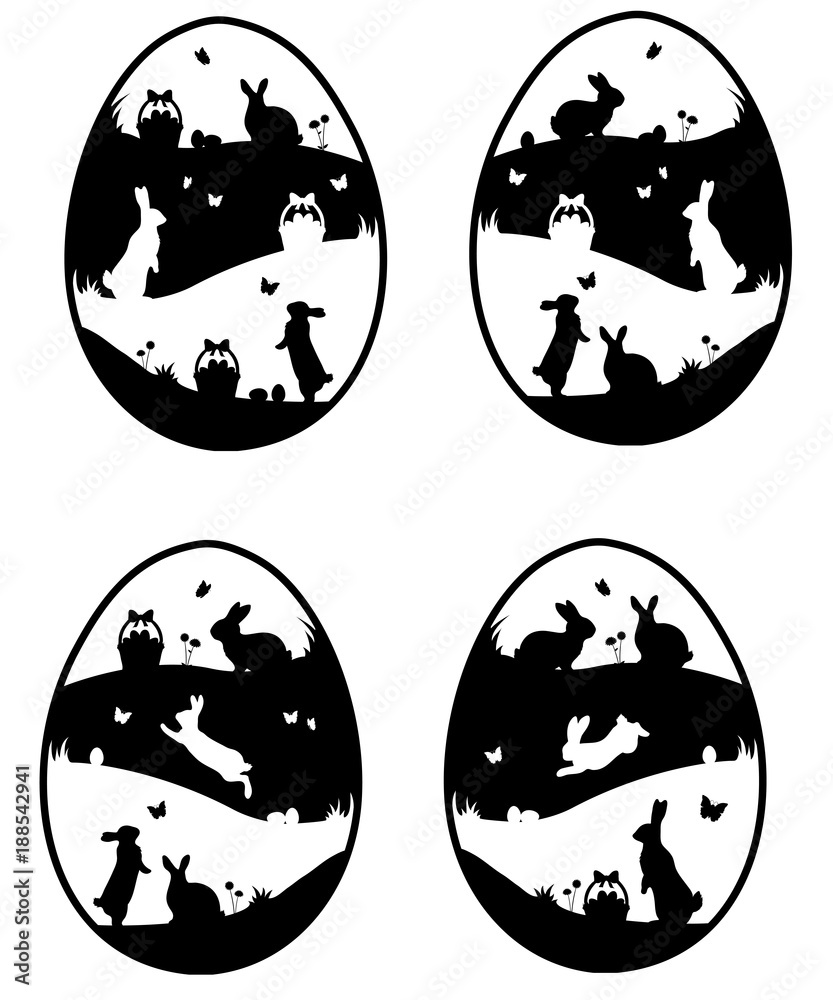 Obraz premium Decorative easter egg silhouettes icon set 