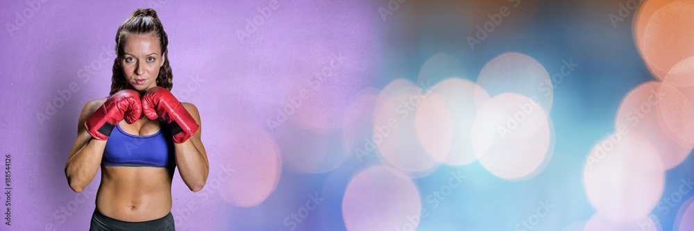 Boxer woman with bright bokeh lights Boxer woman with bright bokeh lights