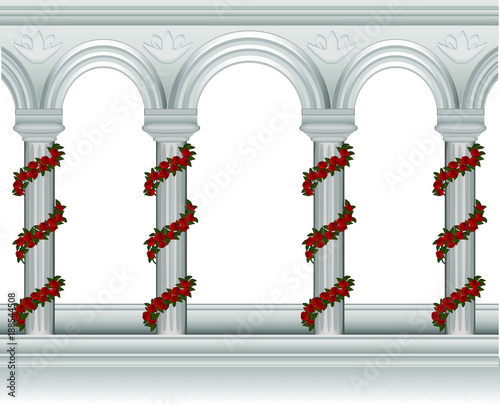 archway, arch, roses around the columns