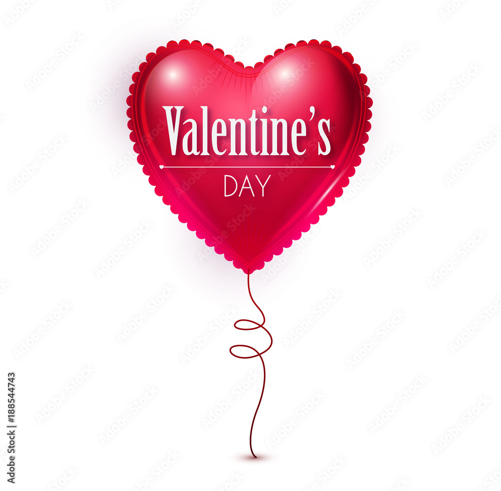 Red Heart Balloon. Happy Valentine's Day. Vector illustration