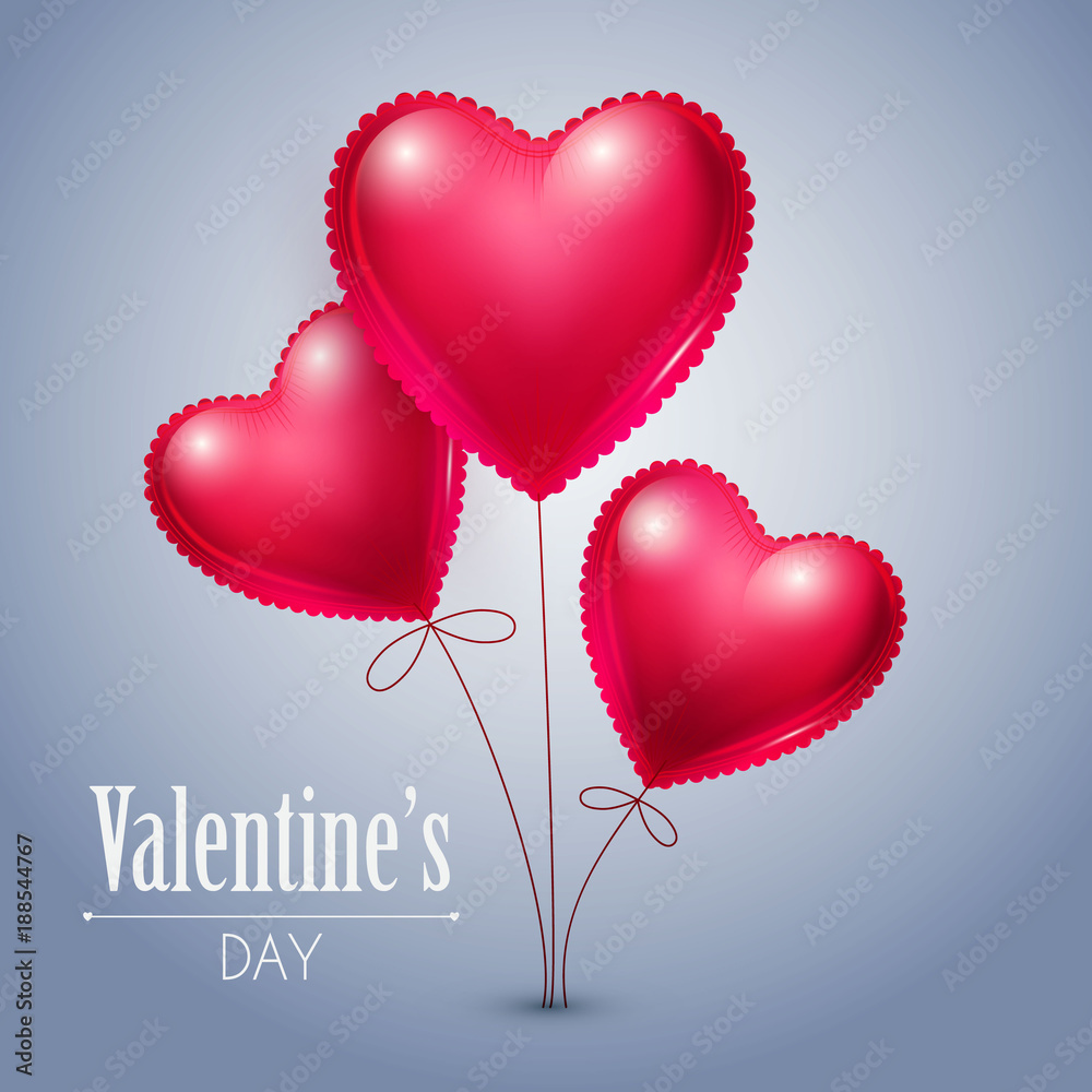 Happy Valentine's Day Background with Heart Balloons. Vector illustration