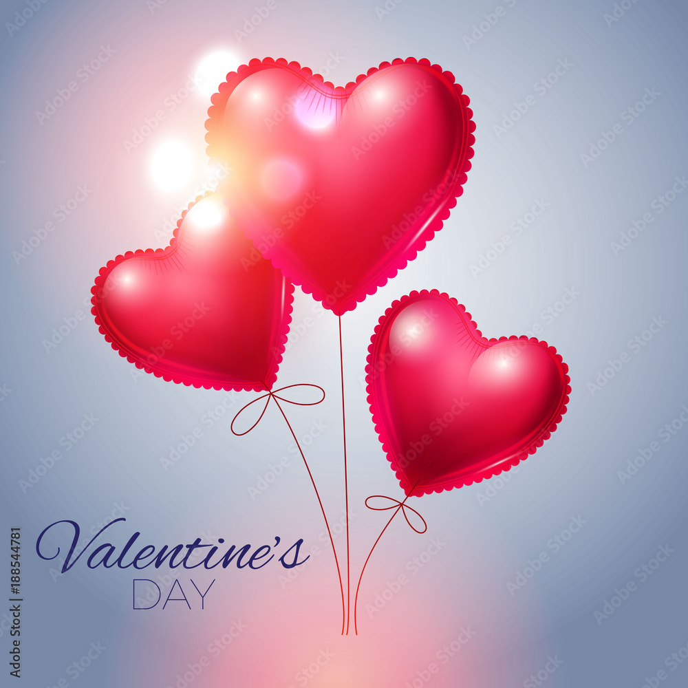 Happy Valentine's Day Background with Heart Balloons. Vector illustration