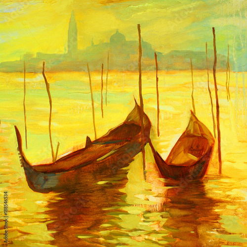 oil painting on canvas, venice, illustration