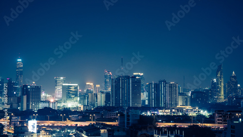 View of the business area in Bangkok at night  Bangkok is the capital of Thailand and is a popular tourist destination.