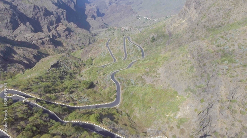 Aerial view of windy mountain road