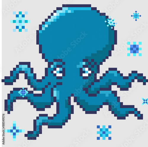 cute octopus painted in pixel art style