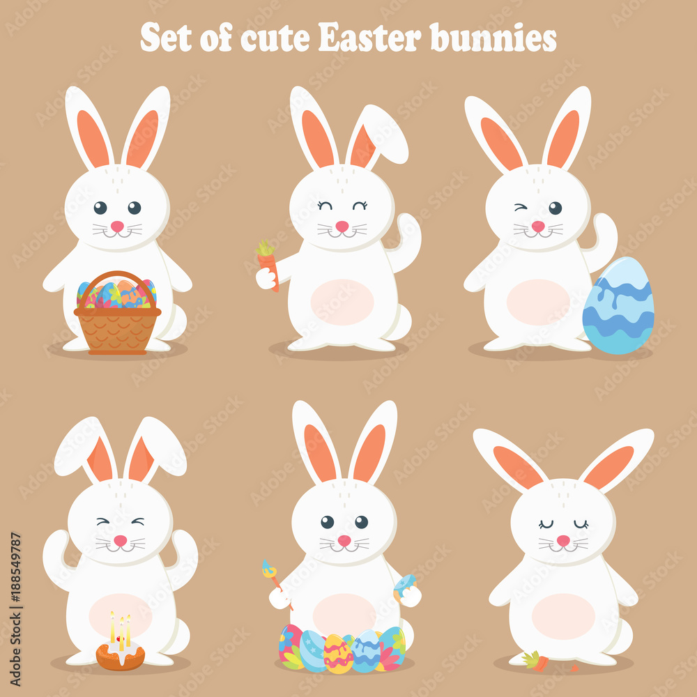 Cute vector illustration of a rabbit. Easter cartoon rabbit isolated on a brown background