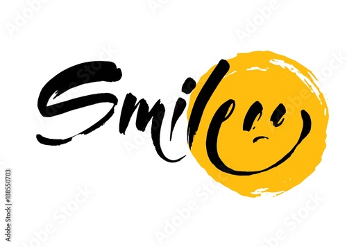 SMILE. Hand-drawn lettering of a phrase Smile. Unique typography poster. Inspirational quote. Vector illustration.
