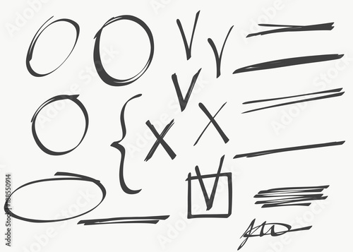 hand-drawn subjects on business, frames, buttons, web, graphics