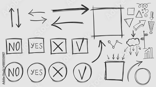 hand-drawn subjects on business, frames, buttons, web, graphics