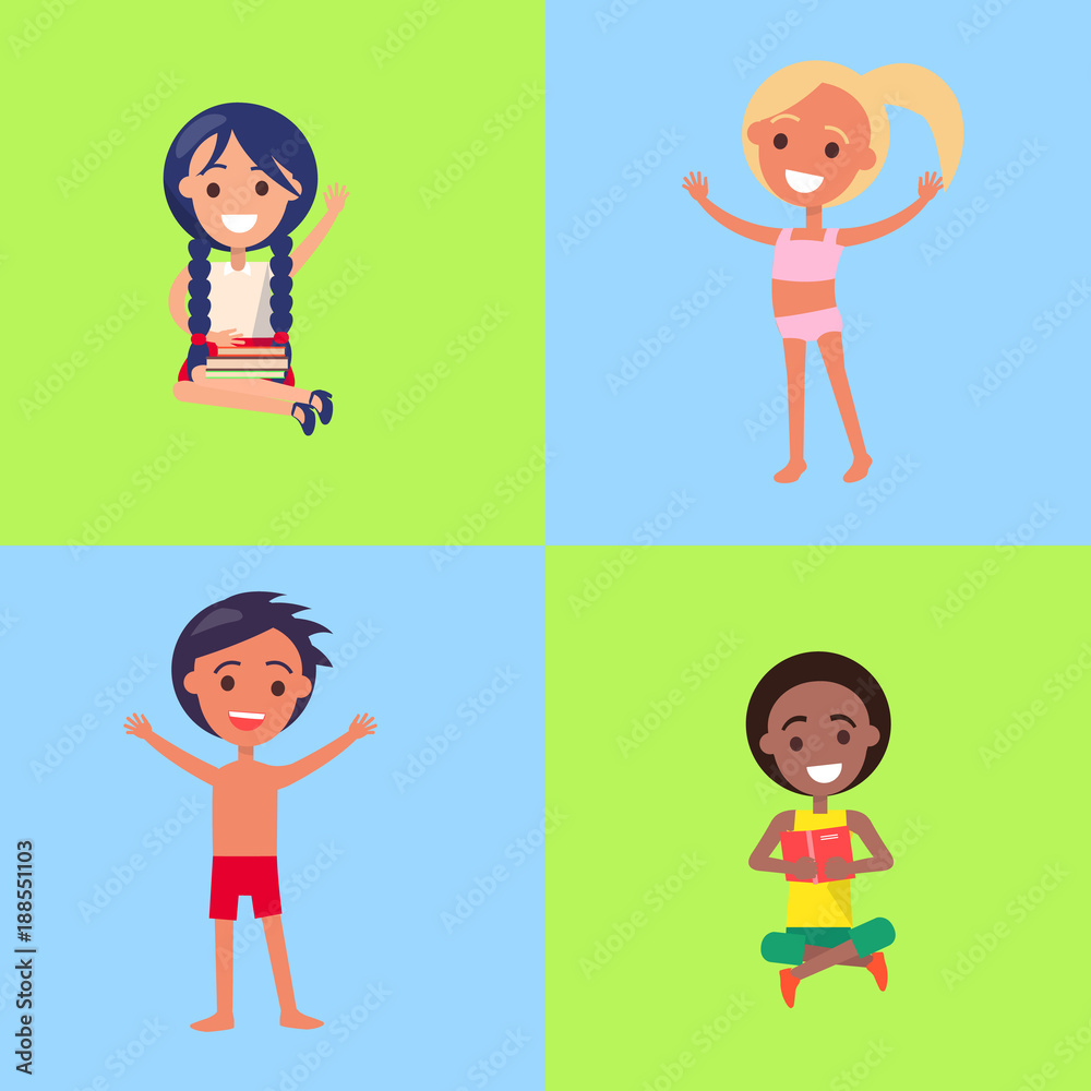 Kids Learning or Enjoying Summer in Swimsuits Kids Learning or Enjoying Summer in Swimsuits