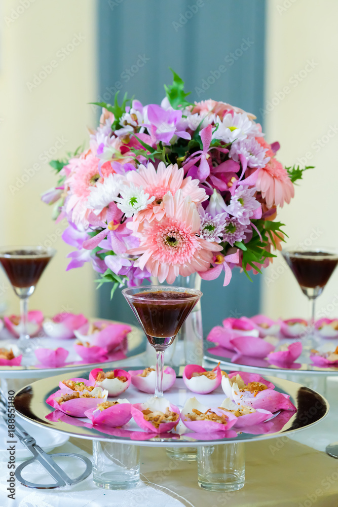 Mix fried rice contained in lotus flower leaf