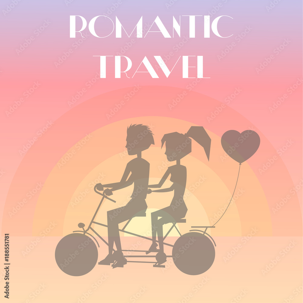 Romantic Travel Couple Poster Vector Illustration