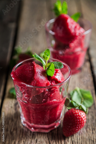 Homemade strawberry sorbet