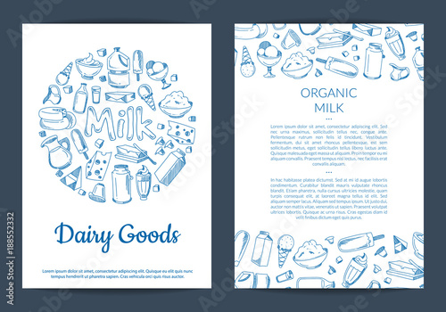 Vector card or flyer template with place for text and hand drawn dairy