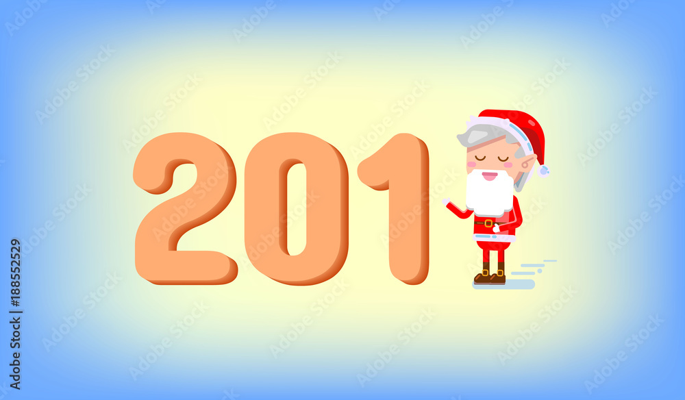 Happy new year 2018 and Merry Christmas text written card. Cute santa claus vector illustration Happy new year 2018 and Merry Christmas text written card. Cute santa claus vector illustration