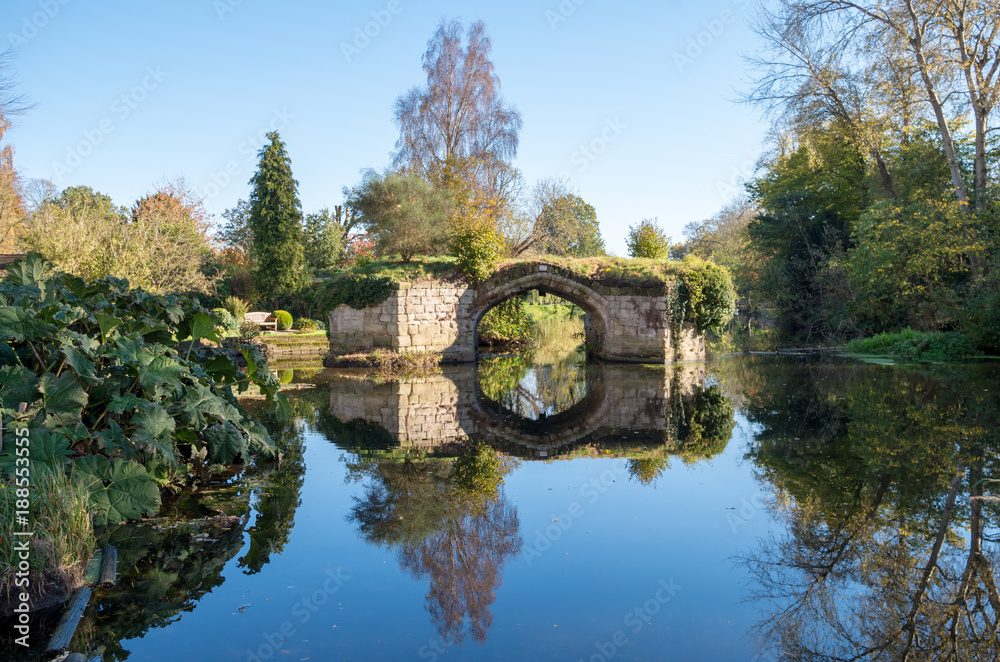 Reflected bridge in water