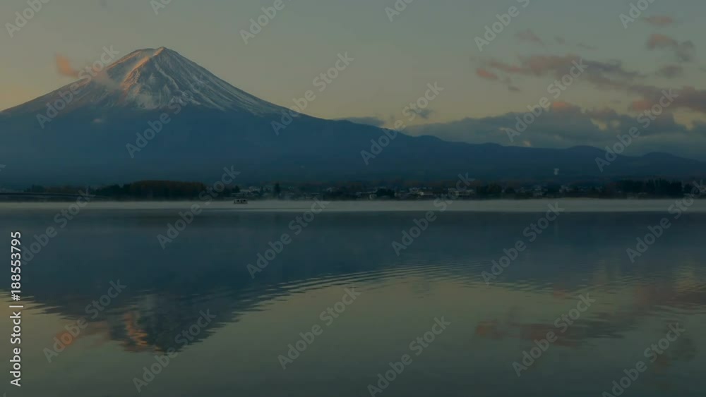 Timelapse of Fuji Mountain view with lake under blue sky in the morning. Timelapse of Fuji Mountain view with lake under blue sky in the morning.