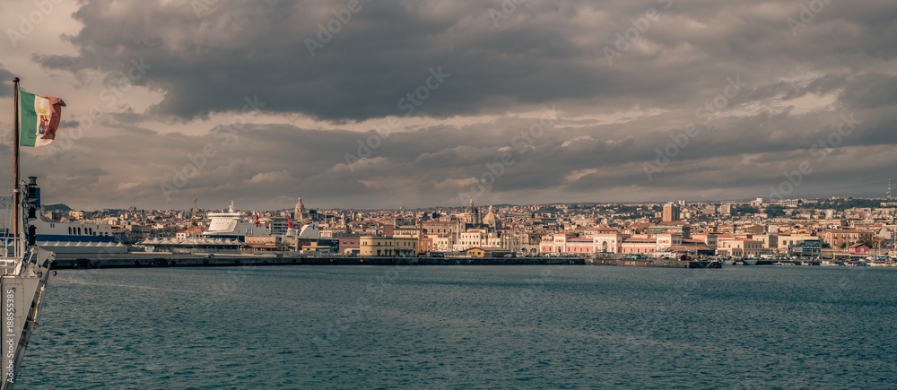 City of Catania viewed from the marina docks City of Catania viewed from the marina docks