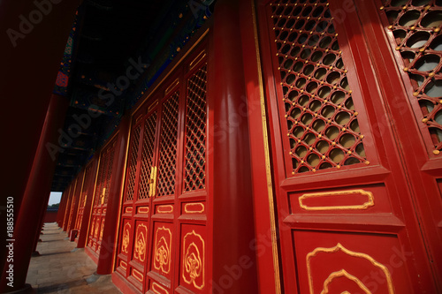 Red doors at Temple of Heaven in Beijing  the famous attraction   China