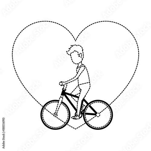 man riding bicycle with heart love vector illustration design