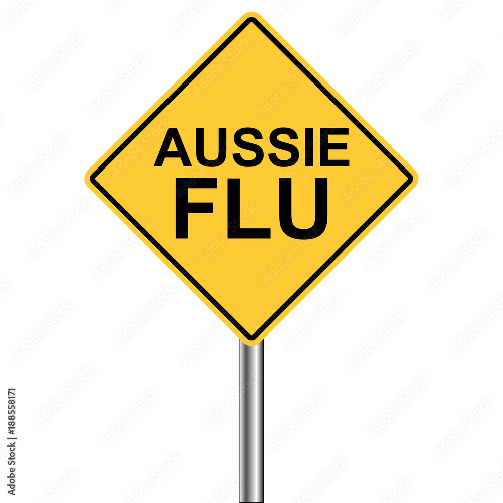 yellow triangle warning sign, Caution - aussie Flu Shots Ahead, vector Flu aussie Season Warning  H1N1