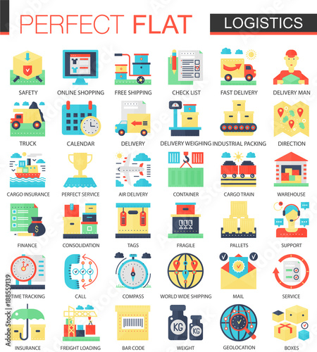 Logistics transportation vector complex flat icon concept symbols for web infographic design.