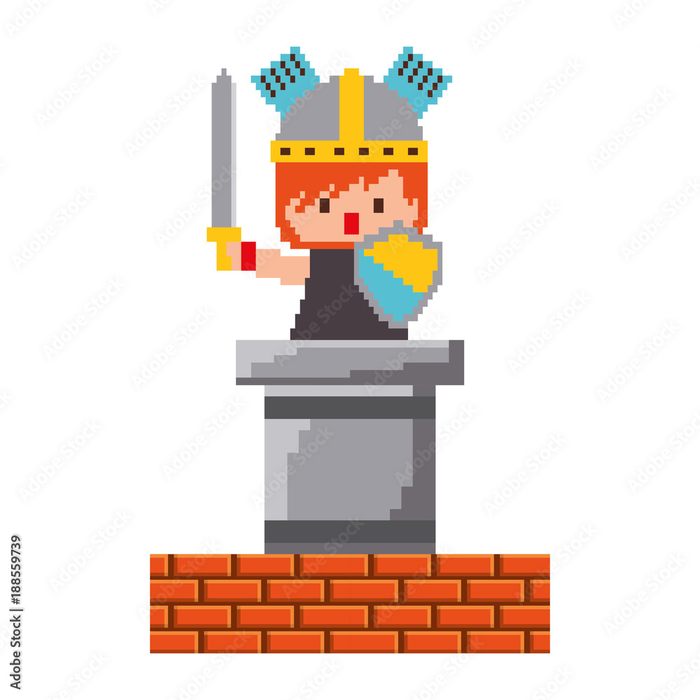 pixel character knight game wall brick vector illustration pixel character knight game wall brick vector illustration