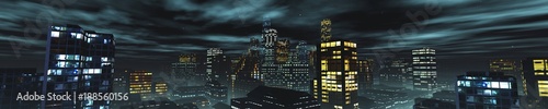 panorama of the night city, banner, 3d rendering 
