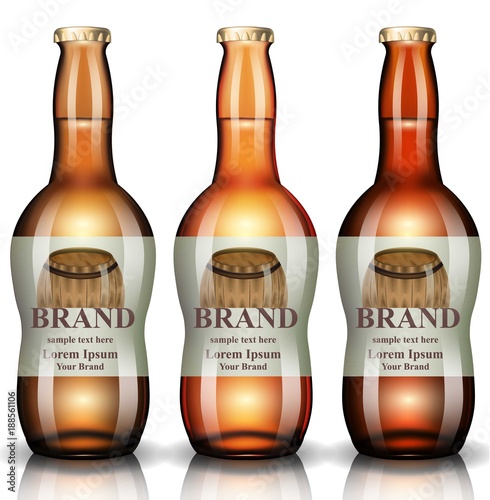 Beer bottles Vector realistic. Product packaging vintage label design. 3d ill...