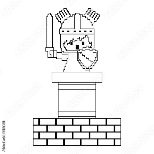 pixel character knight game wall brick vector illustration linear design
