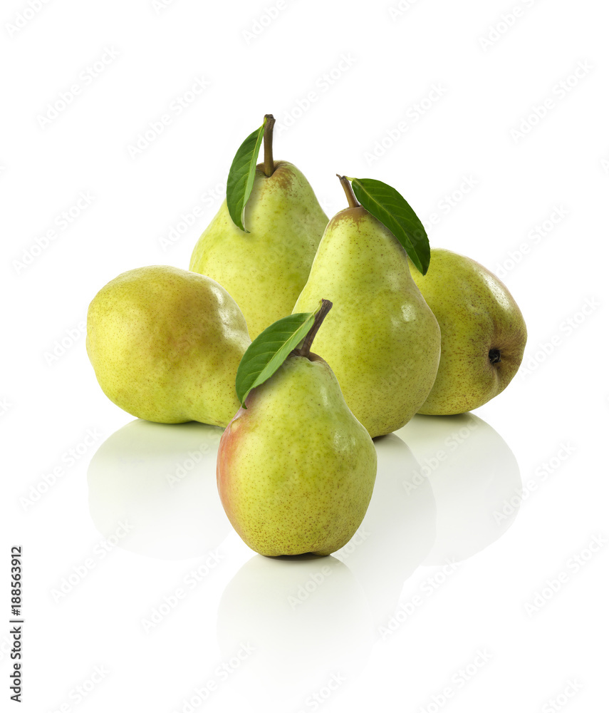 green pears on white background