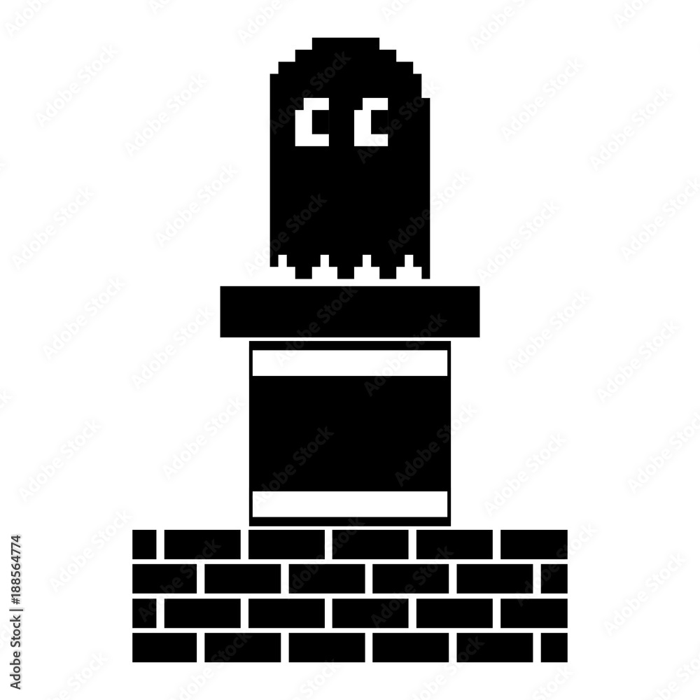 pixel ghost and wall brick game play arcade vector illustration black and white design pixel ghost and wall brick game play arcade vector illustration black and white design