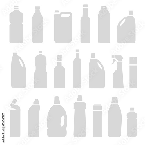 Set of gray silhouette illustration bottles  cans  container