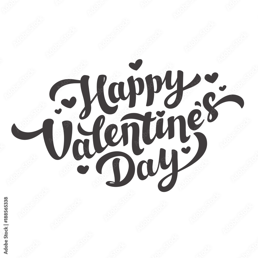 Happy Valentines Day Lettering. 14th of february. Black and White.