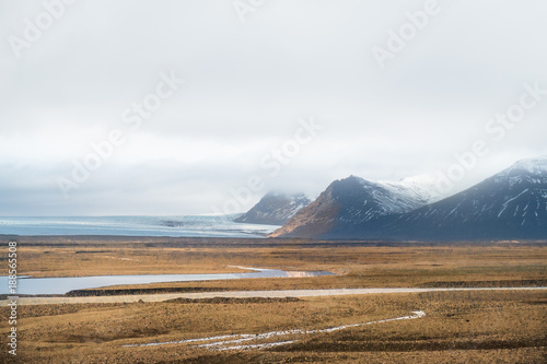Beautiful winter landscape picture in the winter season  Iceland.
