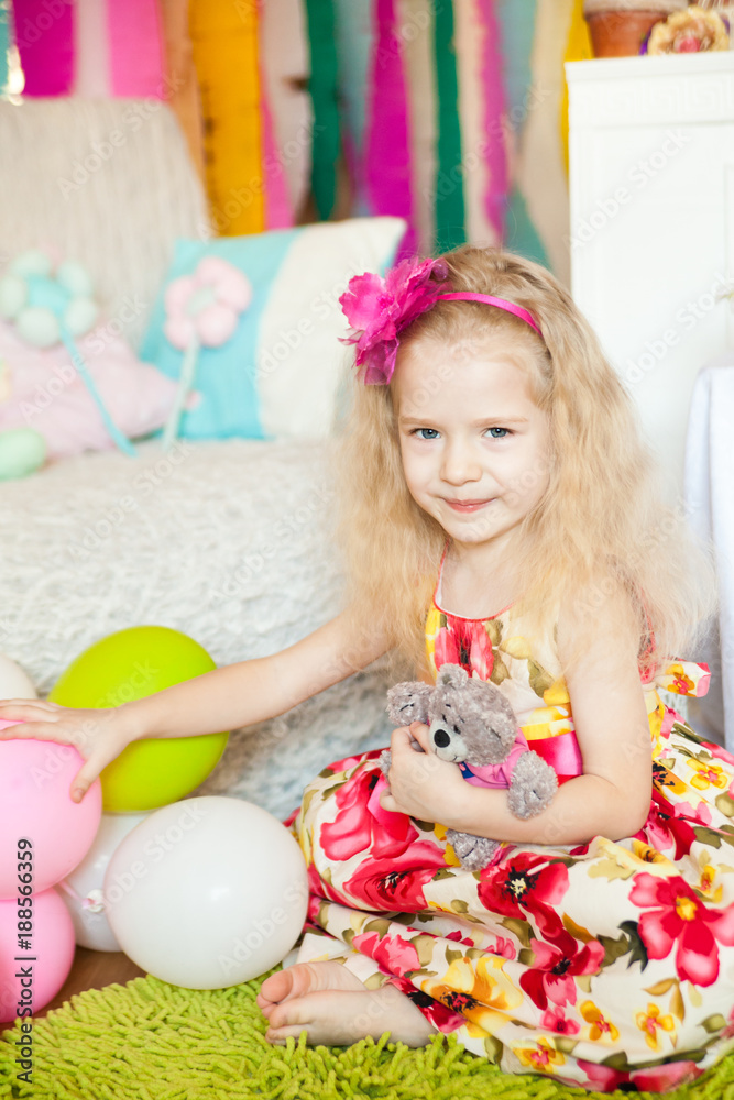 Pretty little girl n a spring easter studio decorations Pretty little girl n a spring easter studio decorations