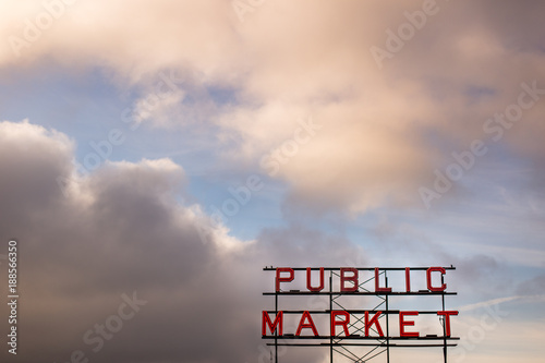 Public Market Sign Against Cloudy Sky photo