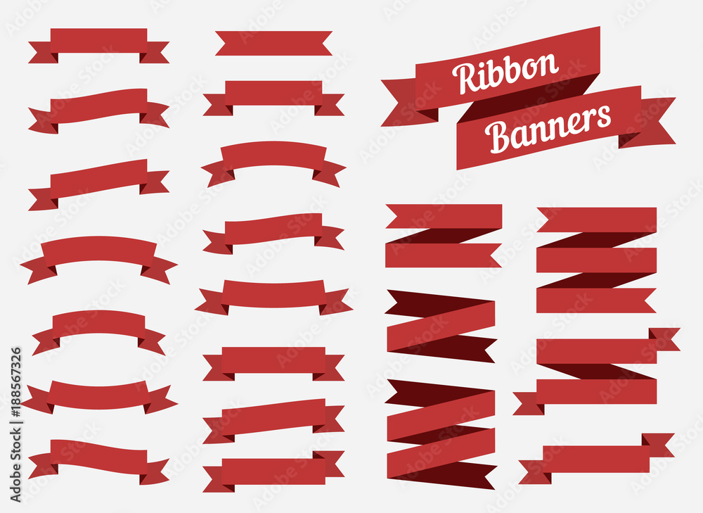 Flat ribbons banners isolated on white background. Set of red tapes. Vector illustration Flat ribbons banners isolated on white background. Set of red tapes. Vector illustration