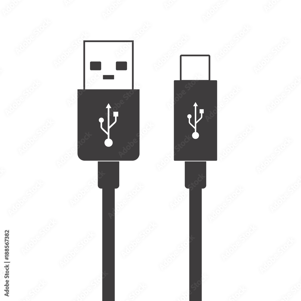 Micro USB cables simple flat icons Connectors and sockets for PC and mobile  devices. USB type-A, USB type-c. Vector illustration Stock Vector | Adobe  Stock