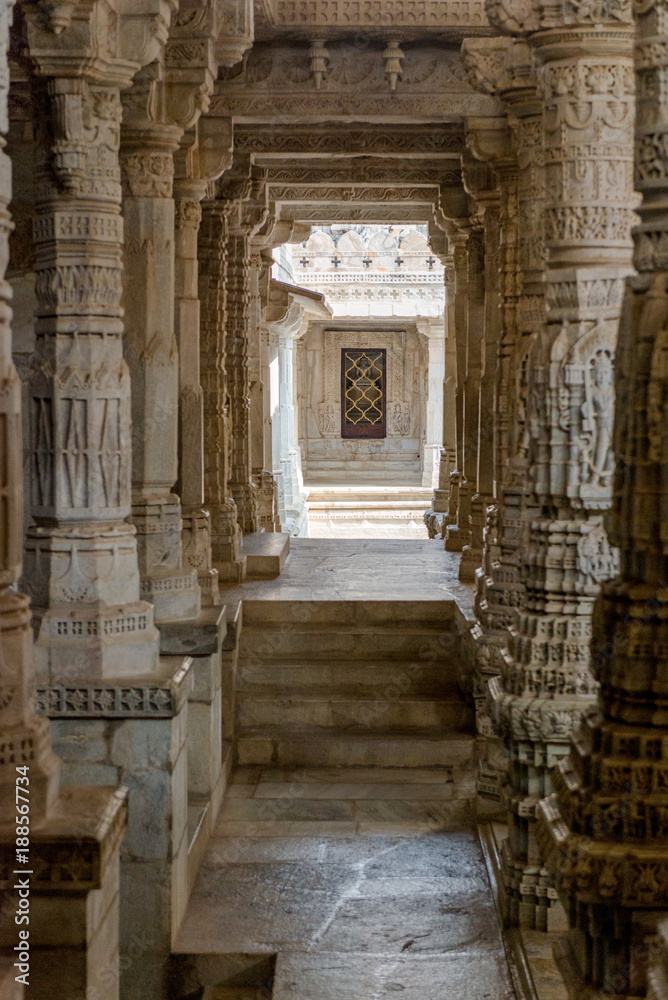 arcade columns in Jain Temple of Ranakpur, Rajasthan
