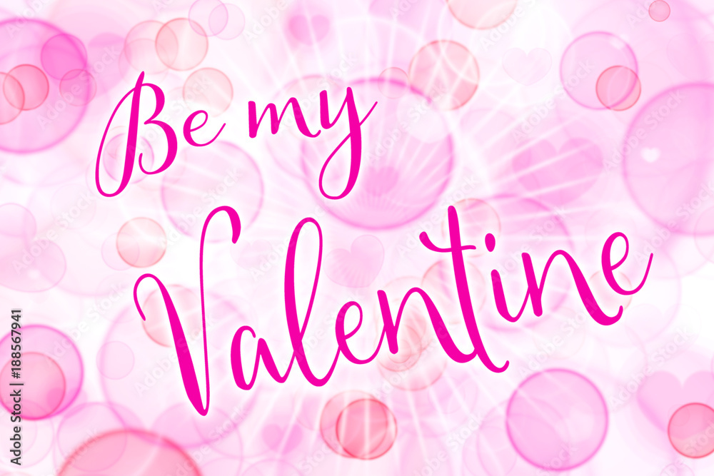 Romantische Karte für den Valentinstag, rosa und pink mit Herzen, Kreisen und Text