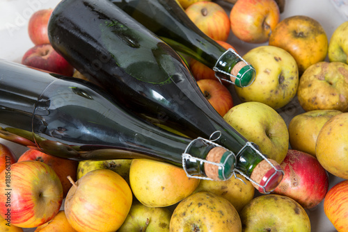 Stampa su tela organic fresh apples with bottle of Normandy cider