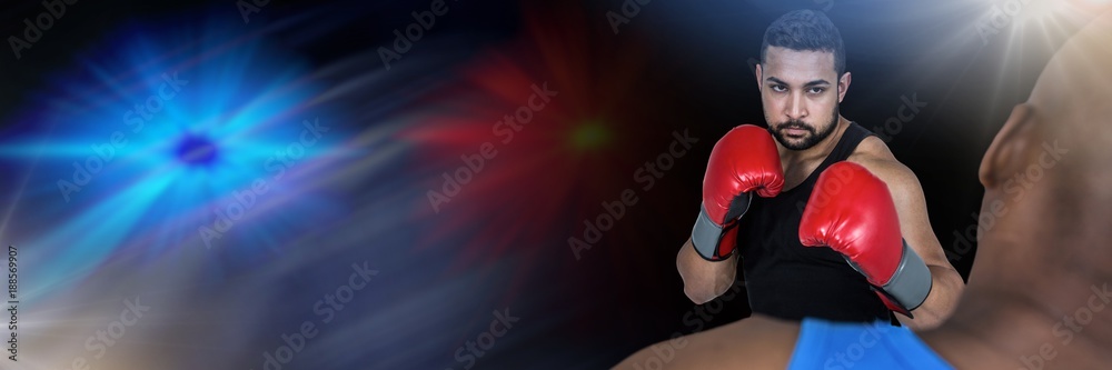 Boxer man training with bright lights