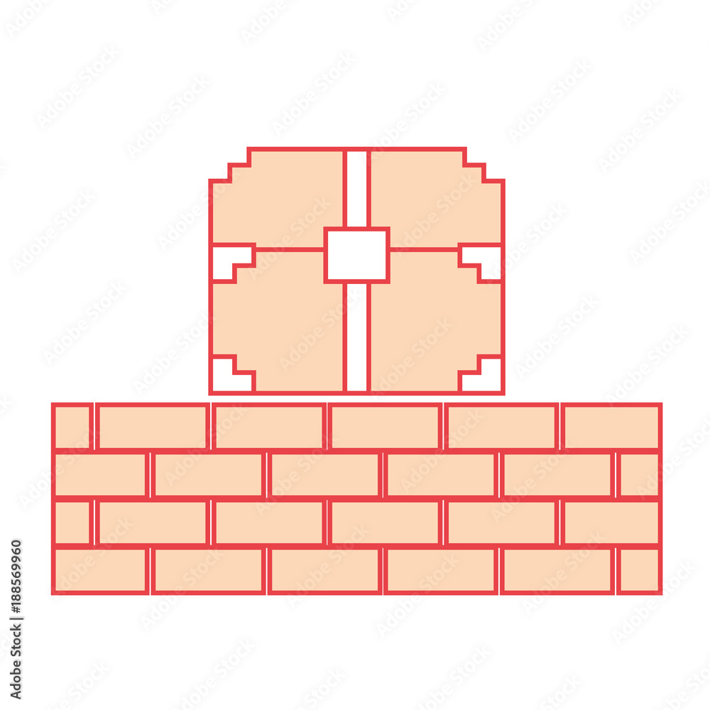 Fototapeta premium pixelated video game treasure chest brick wall vector illustration orange color image