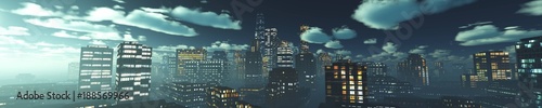 panorama of the night city  banner  3d rendering  