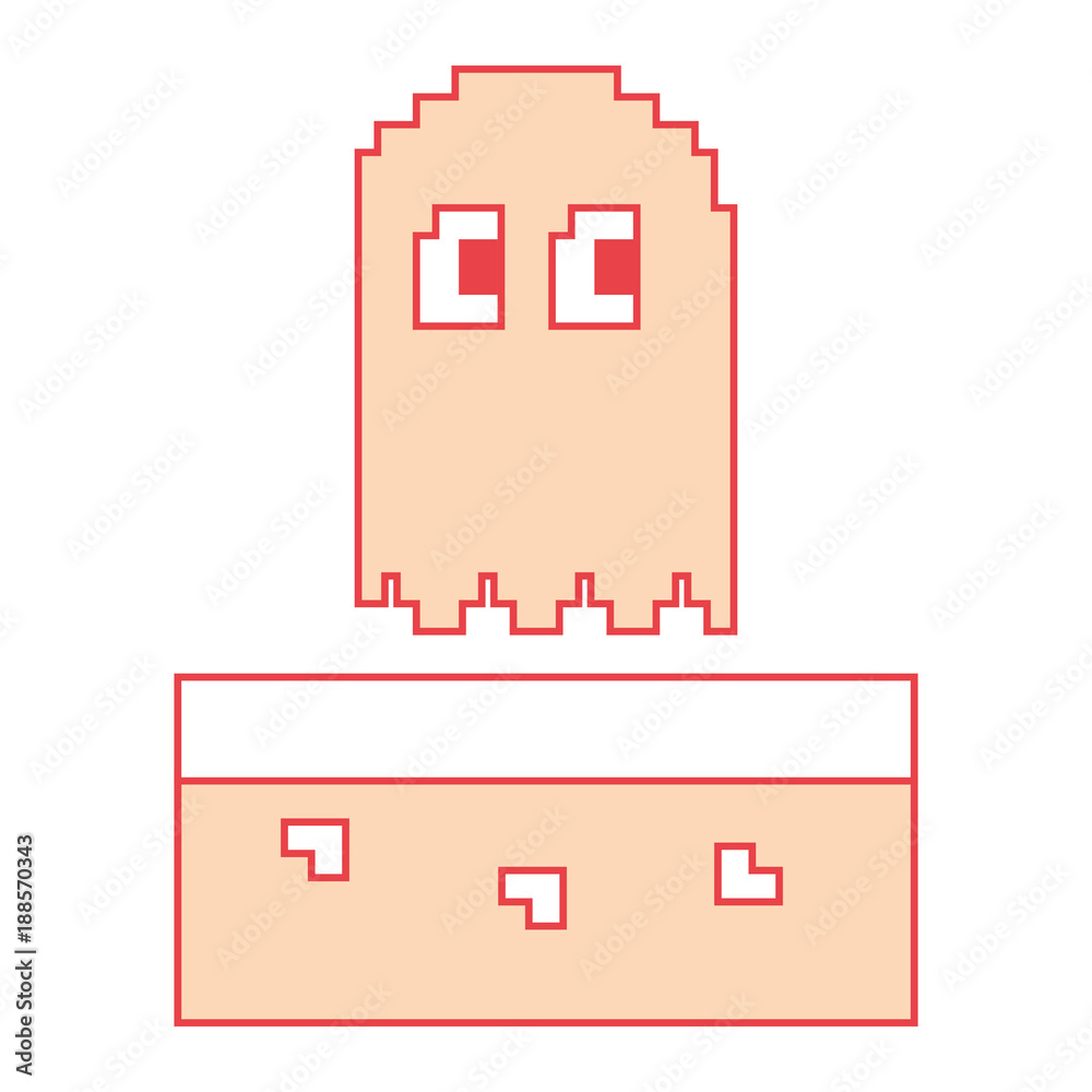 pixel ghost game play character arcade vector illustration orange color image