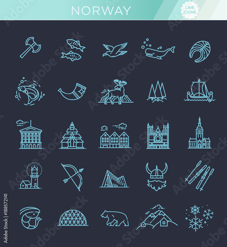 City sights vector icons. Norway landmark.