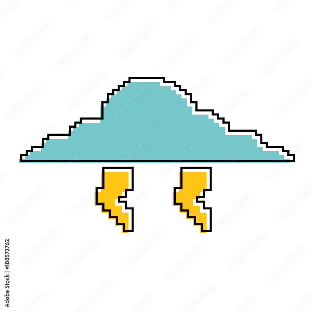 pixelated cloud and thunderbolt weather storm vector illustration