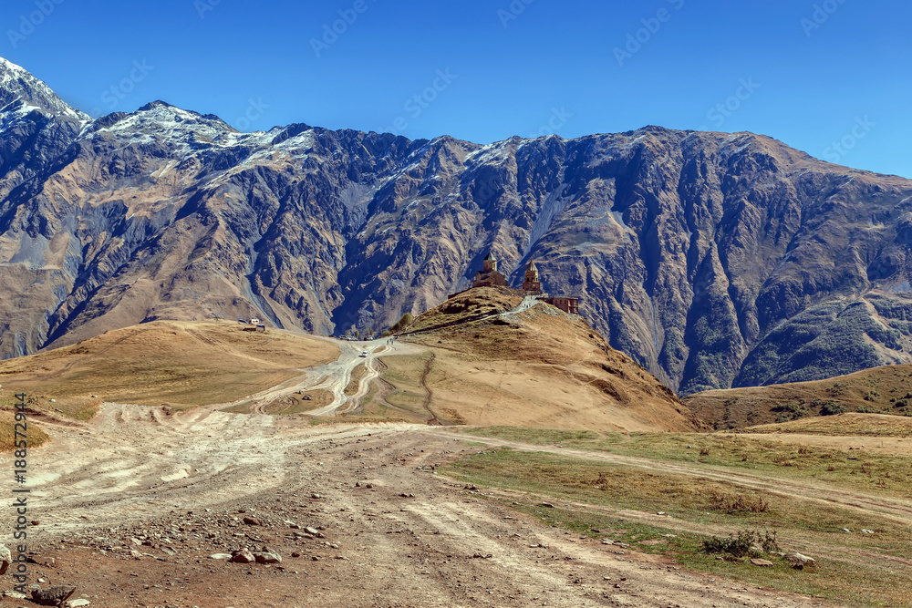 View of Gergeti Trinity Church, Georgia